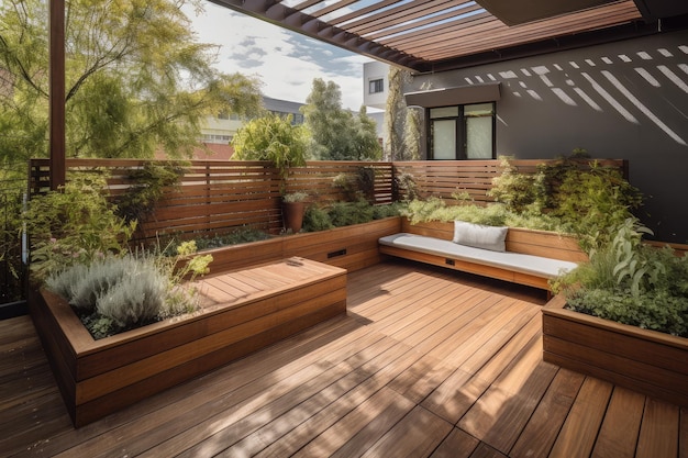 Decks with builtin benches and shaded areas for comfortable gatherings