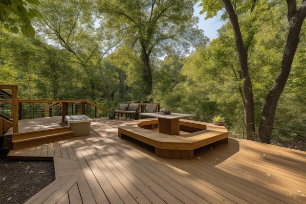 Decks with builtin benches and shaded areas for comfortable gatherings