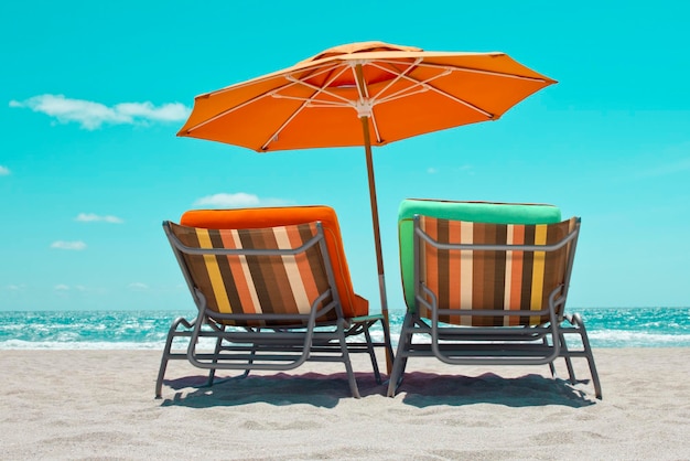 Deckstoelen op het strand tegen de lucht