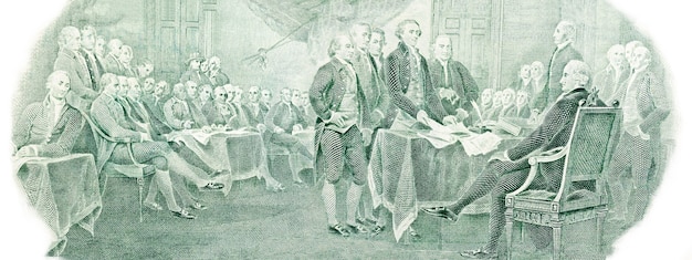 Declaration of independence from the U.S. two dollars bill. High resolution photo.