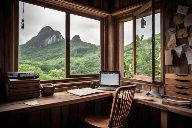 Decluttered workspace with clear view of inspiring natural scenery created with generative ai