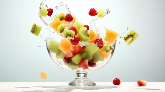 Photo deconstructed fruit salad in a glass dish