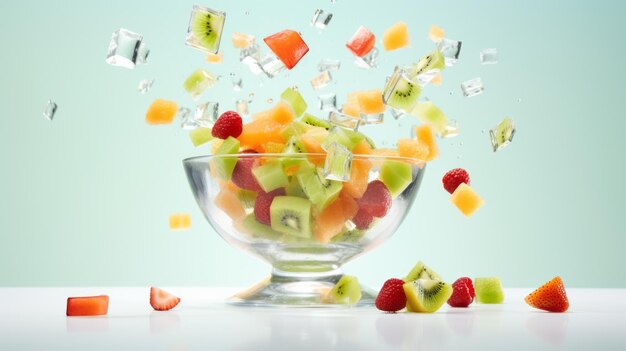 Photo deconstructed fruit salad in a glass dish