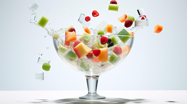 Photo deconstructed fruit salad in a glass dish