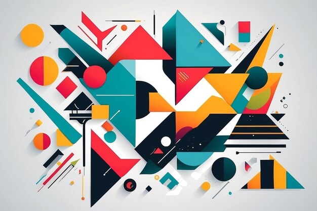 Deconstructed postmodern inspired artwork of vector abstract symbols with bold geometric