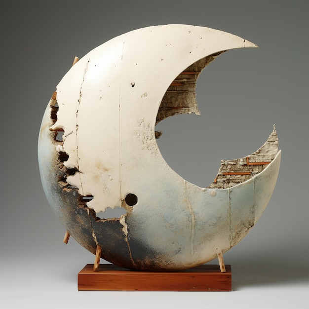 Deconstructie moderne aardewerk sculptuur onvolledige schoonheid zon maan samengestelde materialen hout