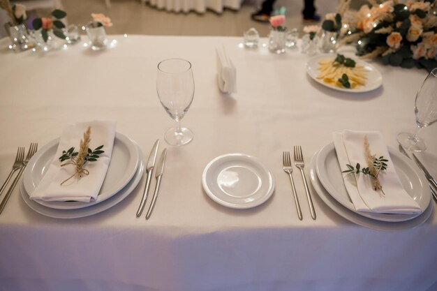 Decor of flowers at a wedding in a banquet hall