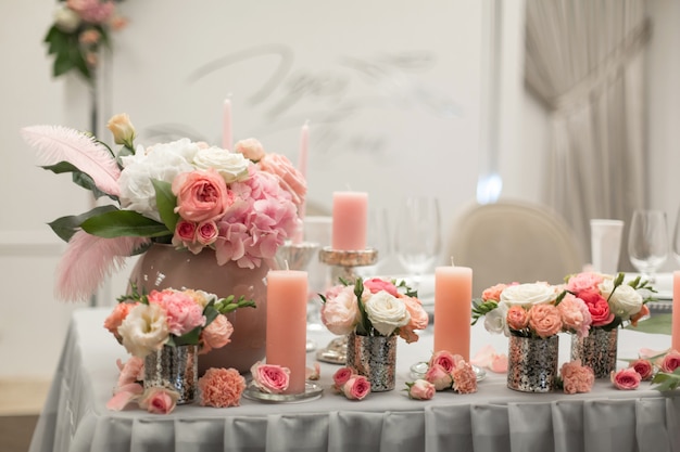 decor for the holiday table in pink colors.