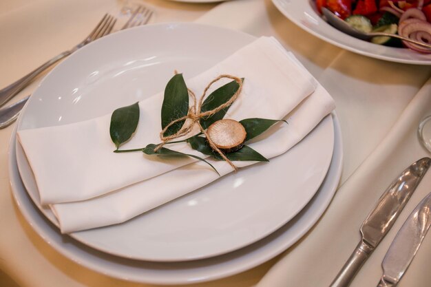 Decor plates in the restaurant on the table