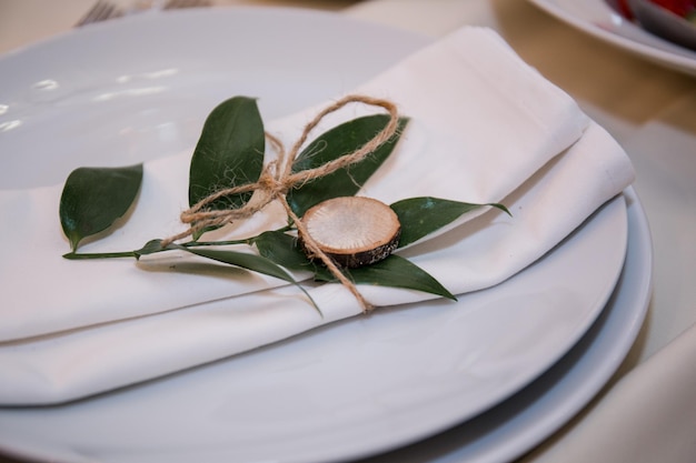 Decor plates in the restaurant on the table