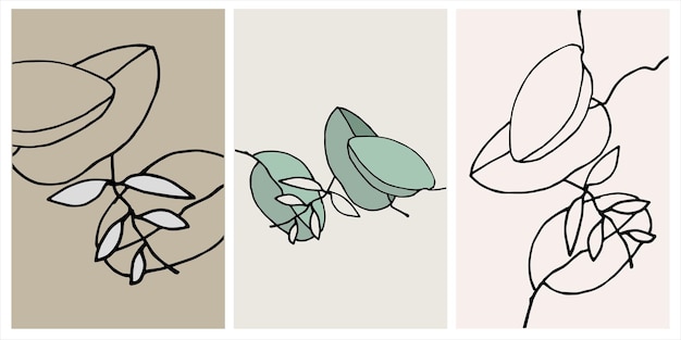 エウカリプトスの葉の手描きのベクトルイラストセット