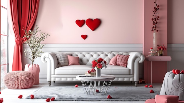 decor for valentines day Mock up wall valentine room modern interior have sofa Generative Ai