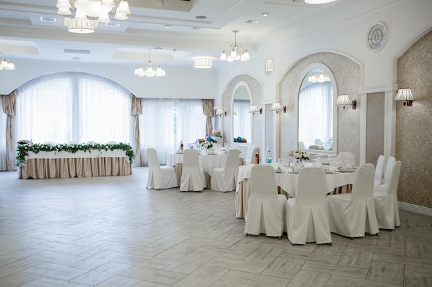 Decor of a wedding table on holiday in restaurant