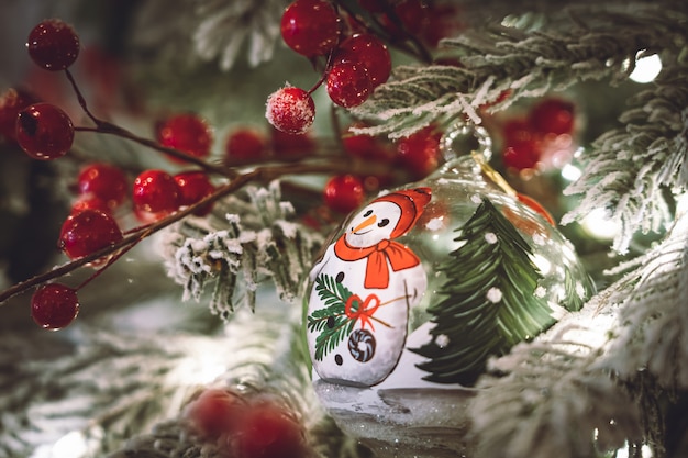 Decorate Christmas ball hanging on pine branches