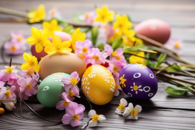 Decorate Easter eggs with the beauty of spring flowers Generative AI