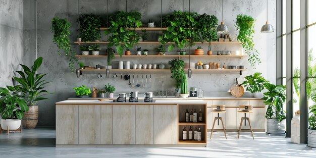 Decorate your home with green plants in this stylish kitchen interior