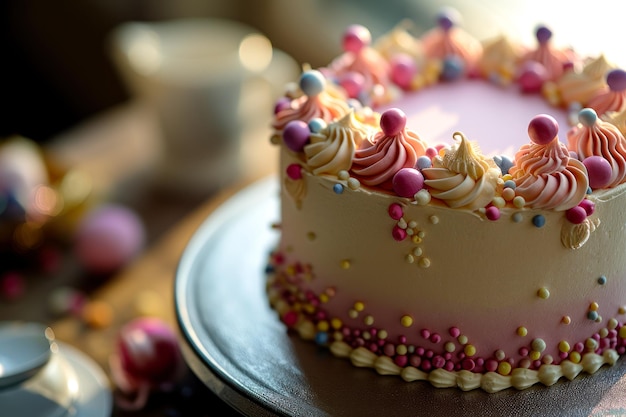 Decorated Birthday Cake on Table