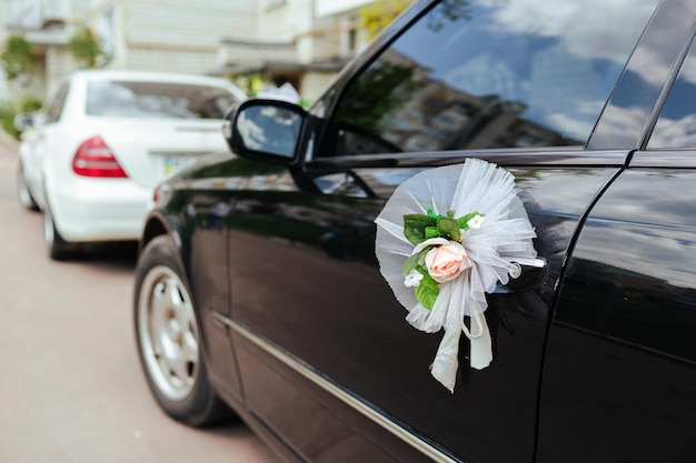 Decorated car on wedding