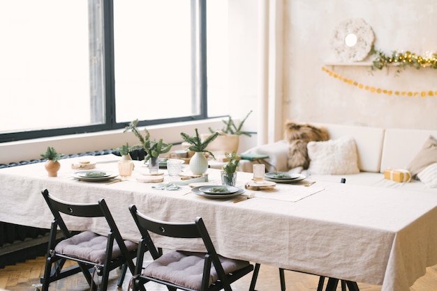 Decorated Christmas dining table