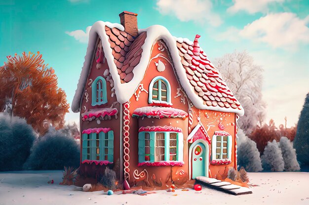 飾られたクリスマスのジンジャーブレッドハウス