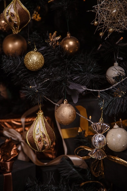 Decorated Christmas room with beautiful fir tree