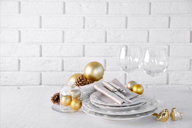 Decorated Christmas table setting. Christmas menu concept