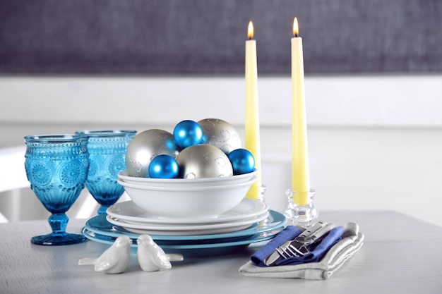 Decorated Christmas table setting. Christmas menu concept