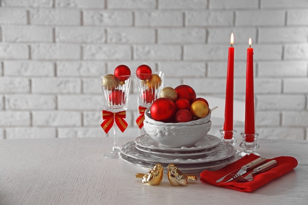 Decorated Christmas table setting. Christmas menu concept