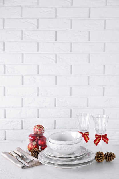 Decorated Christmas table setting. Christmas menu concept