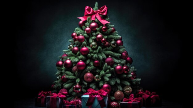 Decorated Christmas tree background Merry Christmas and Happy new year