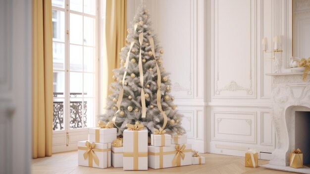 装飾されたクリスマスツリーの背景 メリークリスマスと新年明けましておめでとうございます