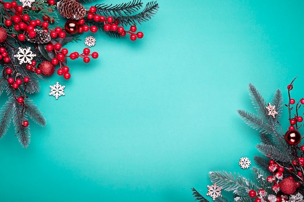 Decorated Christmas tree on blue