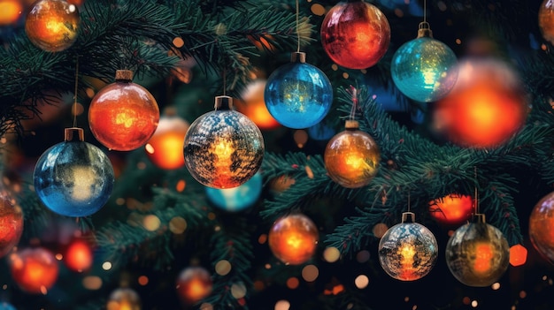 Decorated Christmas tree on blurred background