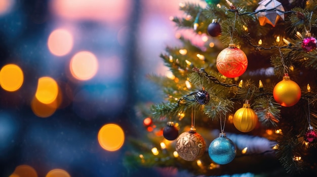 Декорированная рождественская елка на размытом фоне