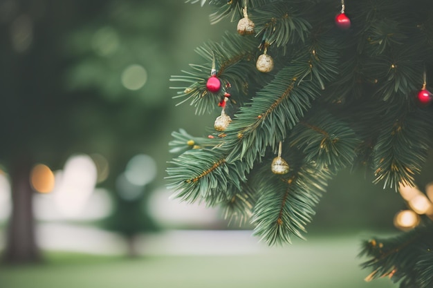 Decorated Christmas tree on blurred background