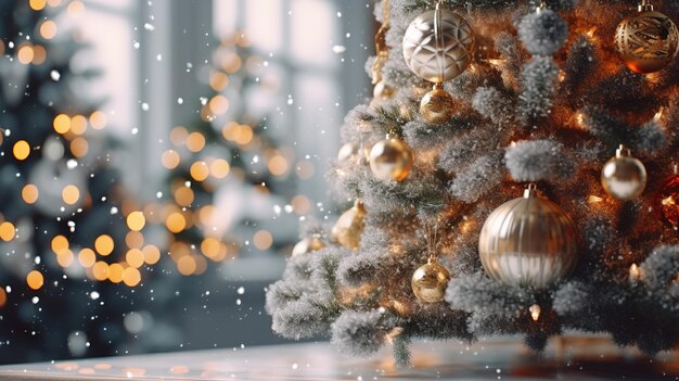 Decorated Christmas tree on blurred background