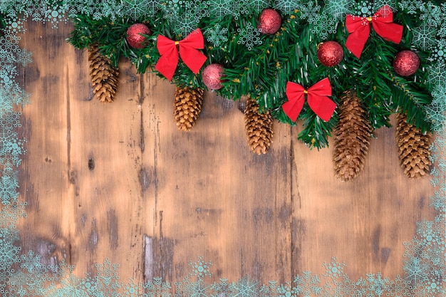 Decorated Christmas tree branches with cones