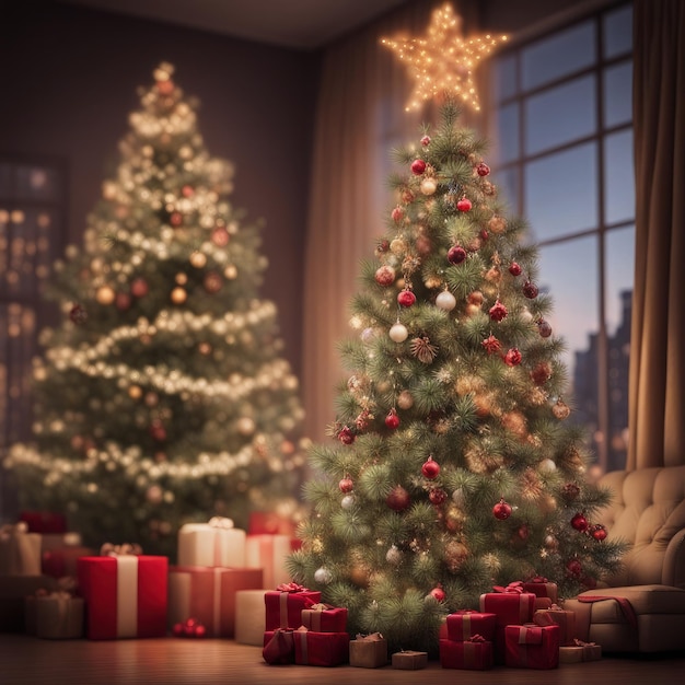 Decorated Christmas tree Christmas tree with gifts Generative AI