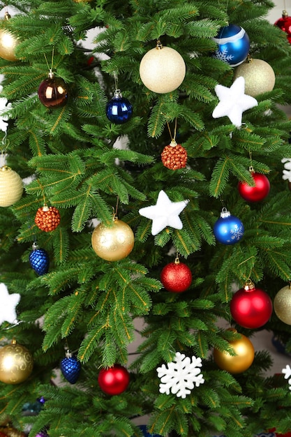 Decorated Christmas tree close-up