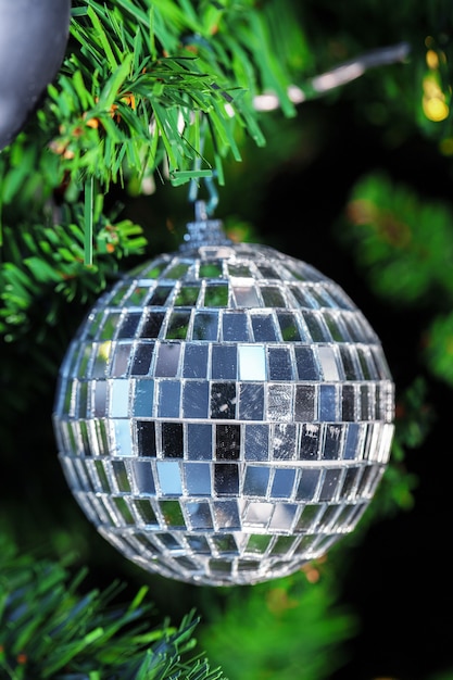 Decorated Christmas tree closeup.