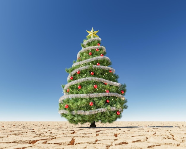 decorated christmas tree in the desert