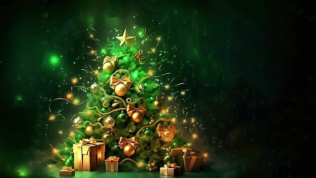 Decorated christmas tree Greeting card concept Merry christmas Post processed AI generated image