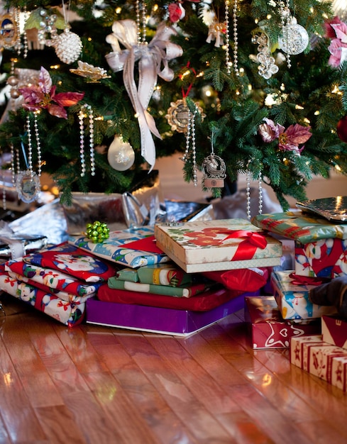 Decorated christmas tree in home