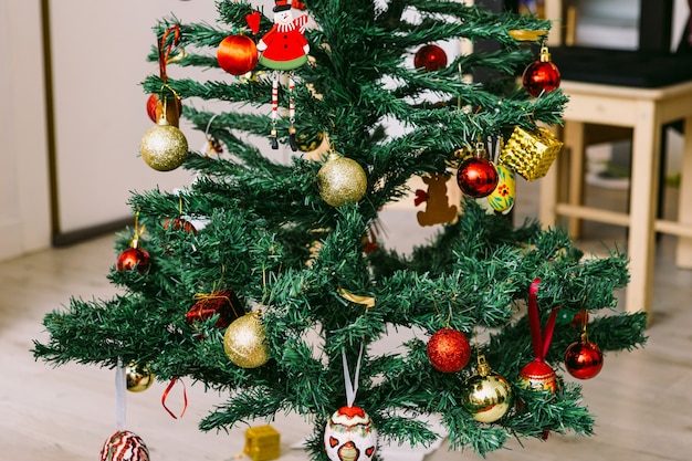 Decorated Christmas tree in a house