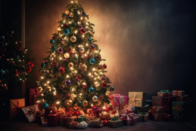 Decorated Christmas tree inside the living room