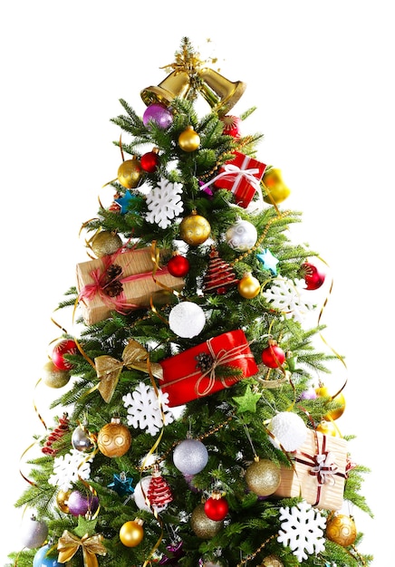 Decorated Christmas tree isolated 