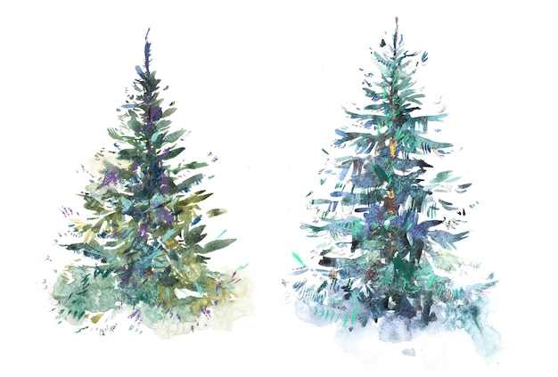 Украшенная елка новый год акварельные иллюстрации рисунок акварелью. |  Премиум Фото