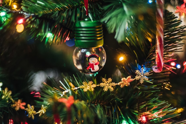 Decorated Christmas tree with balls and garlands