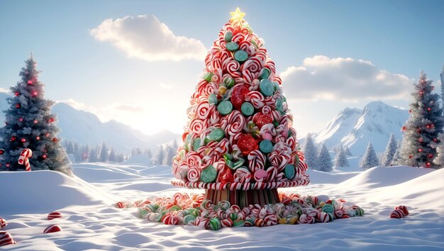 decorated Christmas tree with candies Merry Christmas card Generative Ai