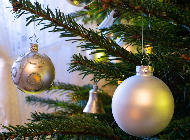 Photo decorated christmas tree with christmas balls for christmas